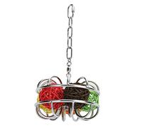 Tbest Bird Chewing Toy Rattan Stainless Steel Hanging Foraging Toy for Parrots, Interactive Biting & Play Exercise, Bright Colors for Mental Stimulation