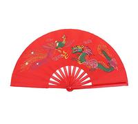 Tbest Chinese Kung Fu Tai Chi Fan,Red Handheld Folding Fan Fighting Fan Martial Arts Dance Bamboo Fan Dragon + Phoenix Folding Hand Fan for Men/Women