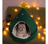 Tbest Christmas Tree Cat House Bed Tent Warm Cozy Pet Cave with Removable Washable Cushion 360° Cold for Indoor Cats Holiday Decor (Green #23)
