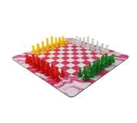 Tbest Four Player Chess Set, 35cm Rubber Mat, 49mm King Height