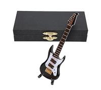 Tbest Guitar Model, Wooden Mini Musical Instrument Desktop Ornament with Stand Storage Box for Home Decoration Display Photographic Prop