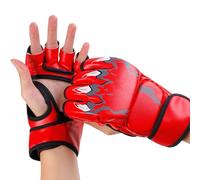 Tbest Half Finger Boxing Gloves for Men & Women - Breathable PU Leather Kickboxing Sparring Gloves with Wrist Strap - Open Palm Design for Punching Bag Training & Fighting (Red)