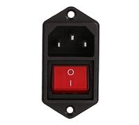 Tbest IEC 320 C14 AC Power Cord Socket Boat Shaped Switch 250V10A Red Panel Mount Inlet with Rocker Switch for Electronics Equipment ABS Plastic 42x27mm Cut Out 1PCS