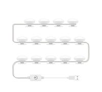 Tbest LED Vanity Mirror Light, 2 Bulbs Style Makeup Lights, 3 Color Temperatures, USB Powered, Infinite Dimming, for Dressing Table, Bathroom, Bedroom with White, (14 Bulbs)