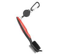 Tbest Multifunctional Club Cleaner Brush with Nylon Steel Dual Bristles - Ergonomic Handle & Telescopic Lanyard for Bag - Fast for Club Grooves & Shoes (Red)