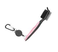 Tbest Multifunctional Club Cleaner Brush with Nylon Steel Dual Bristles - Ergonomic Handle & Telescopic Lanyard for Bag - Fast for Club Grooves & Shoes (Pink)
