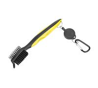 Tbest Multifunctional Club Cleaner Brush with Nylon Steel Dual Bristles - Ergonomic Handle & Telescopic Lanyard for Bag - Fast for Club Grooves & Shoes (Yellow)