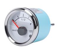 Tbest Pointer Water Level Gauge Waterproofs IP67 52mm Mounting Hole Analog Display with Alarm Light for RV Truck Boat Generator Marine Water Tank Stainless Steel ABS White Dial