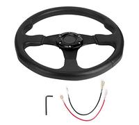 Tbest Racing Car Sport Steering Wheel 350mm 14in Deep Dish Universal Modified Accessory PU Leather Aluminum Alloy Drifting Steering Wheel Black Blue Red (Black)