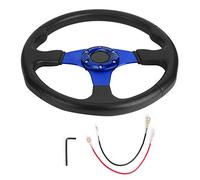 Tbest Racing Car Sport Steering Wheel 350mm 14in Deep Dish Universal Modified Accessory PU Leather Aluminum Alloy Drifting Steering Wheel Black Blue Red (Blue)