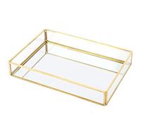 Tbest Vintage Metal Glass Make -up Storage Box Gold Tablet with Stylish Brass Edge, Cosmetics Organizer with Great Capacity for Jewelry and Make -up, Portable Cover for at Home and Travel