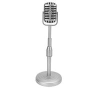 Tbest Vintage Microphone Prop Model Retro Style Metal Design Stable Base Adjustable Height Desktop Mic Stand for Photo Studio Photography Props (Silver)