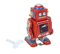 Tbest Wind Up Robot, Vintage Metal Tin Drumming Robot Clockwork Toy Interesting Wind Up Iron Toy for Cafe Bar Restaurant (Red)