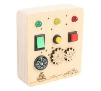 Tbest Wooden Sensory Board Montessori Activity Board Light Switch Toy with Gear Wheels Red Green Lights for 2 3 4 5 6 Year Olds Kids