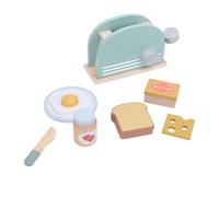 Tbest Wooden Toaster Play Set, Solid Wood Pretend Kitchen Toy with 10 Accessories, Educational Role Play Toy for Toddlers Girls Boys, for Kitchen-Themed Learning