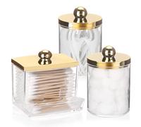 Tbestmax 10oz Cotton Ball Holder 7oz Qtips Dispenser, Bathroom Container Organizer for Storage Cotton Swabs, Pads - Apothecary Jar with Gold Lids