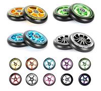 TBF Alloy Series 100mm Stunt Scooter Wheels + ABEC9 // Fit TBF Slamm Razor MGP Grit JD Bug (5 Star Chrome Pair)