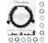 TBIBINWP Crystal Bracelet, 8mm ADJUSTABLE Stretch Natural Bead Bracelet, Birthday Valentines Mother's Father's Day Jewellery Gifts for Women Men Girl Boy