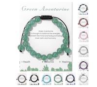 TBIBINWP Crystal Bracelet, 8mm ADJUSTABLE Stretch Natural Bead Bracelet, Birthday Valentines Mother's Father's Day Jewellery Gifts for Women Men Girl Boy