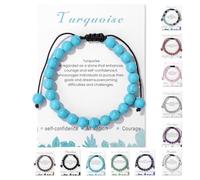 TBIBINWP Crystal Bracelet, 8mm ADJUSTABLE Stretch Natural Bead Bracelet, Birthday Valentines Mother's Father's Day Jewellery Gifts for Women Men Girl Boy
