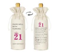 TBITON 21st Birthday Gifts for Woman's, Funny 21 Year Old Birthday Gifts Wine Bag Party Decor, Birthday Wine Bags for Mom Wife Friend Sister Her Coworker (Pink-21st)