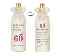 TBITON 60th Birthday Gifts for Woman's, Funny 60 Year Old Birthday Gifts Wine Bag Party Decor, Birthday Wine Bags for Mom Wife Friend Sister Her Coworker (Pink-60th)