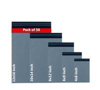TBL PRO Grey Mailing Bags: 50 Mixed Grey Bags, Self-Seal Closure, 5 Sizes, 10 Each, Poly Postal Bags, Assorted Mailers, Pack of 50 Count