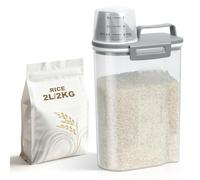 TBMax 2L/5L Rice Storage Container - Small Food Storage Container for Beans, Flour, Washing Powder, Portable Cereal Storage Container with Lid (2L-Light Grey)