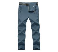 TBMPOY Men's Lightweight Hiking Pants with Belt 5 Zip Pockets Waterproof Quick-Dry Travel Fishing Work Outdoor Pants, A4-thin Stone Blue, 3X-Large