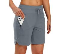 TBMPOY Women's Swim Shorts 7" High Waisted Beach Quick Dry Board Shorts with Zipper Pockets Water Liner Bathing Bottom, Stone Blue, XL