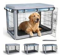 TBNO Dog Crate Cover, Fits Most 42-inch Dog Crates, Military-Grade PVC Knife-Coated Tarpaulin + High-Definition EVA Transparent Material, Windproof Waterproof UV-Resistan (Gray)