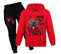 TBNRFrags Skibidi Toilet Boys Hoodies YouTube Long Clothes Set Game Kids Pullover Sweatshirt Cotton Black Hoodie And Pants (UK, Age, 6 Years, 7 Years, Regular, Red)