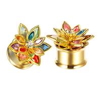 TBOSEN 1 Pair Stainless Steel Blooming Flowers Vintage Style Trumpet Tunnel Gauges Expander Piercing Fashion Gift 2g-5/8 Inch in 6mm-16mm