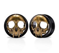 TBOSEN 1 Pair Stainless Steel Heart Shaped Skeleton Demon Screw Drills Trumpet Tunnel Plug Gauges Expander Piercing Fashionable Gift 0g-1inch in 8mm-25mm