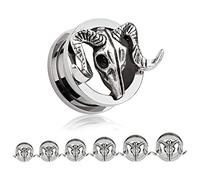 TBOSEN 2 pcs Titanium Alloy Retro Ram Goat Skull Ear Plugs Large Gauges Stretching Screw Fit Tunnels Gauge 8mm