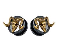 TBOSEN 2PCS Stainless Steel Retro Ram Goat Skull Ear Plugs Large Gauges Stretching Screw Fit Tunnels Piercing Expander Gauges 2g - 1inch 6mm-25mm