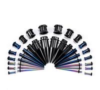 TBOSEN 36 Pieces Surgical Stainless Steel Stretching Kit Plugs Expander Tapers Single Flare Tunnel Flat Top Body Piercing Jewellery Set 14G-00G