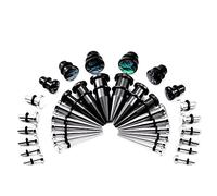 TBOSEN 36 Pieces Surgical Stainless Steel Stretching Kit Plugs Expander Tapers Single Flare Tunnel Flat Top Body Piercing Jewellery Set 14G-00G