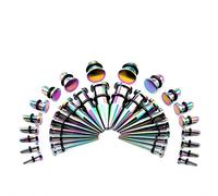 TBOSEN 36 Pieces Surgical Stainless Steel Stretching Kit Plugs Expander Tapers Single Flare Tunnel Flat Top Body Piercing Jewellery Set 14G-00G