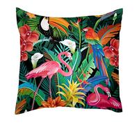 TBOUOBT Velvet Pillow Covers Decorative Square Pillowcase for Sofa Bedroom Car, Flamingo Parrot Palm Leaf Bird of Paradise Tropical
