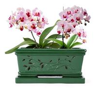 Tbpro Large Rectangle Terracotta Orchid Pots with Holes Green 12 * 6.3 * 5.3 Inch Clay Orchid Planter Pots with Saucer for Repotting Plant Pots Orchid Indoor Outdoor Promotes Air Circulation