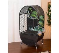 TBQATNTS Dome Top Indoor Bird Cage, Metal Parrot Aviary with Transparent Front Door, Safe and Stylish Home for Parakeets, Cockatiels, and Other Small Birds,Black