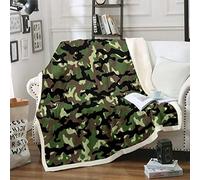Tbrand Camo Sherpa Blanket Force Hidden Armygreen Fleece Throw - Retro Camouflage Pattern Print Plush With Modern Marble Texture - Fuzzy For Sofa Bed Couch Single 50x60 Inch
