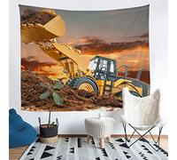 Tbrand Car Tapestry Wall Hanging Yellow Excavator Tapestry for Boys Child Construction Wall Tapestry Vehicles Print Wall Art Decor for Bedroom Living Room,XLarge 69x91 Inch