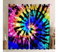 Tbrand Colorful Tie-Dye Room Curtain Boho Psychedelic Swirl Curtain for Bedroom Bohemian Gypsy Curtain for Kids Boys Girls Traditional Tribal Drapes,W66*L72