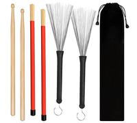 Tbrand Drum Sticks 1 Pair 5A Maple Wood Drum Sticks,1 Pair Retractable Drum Wire Brushes and 1 Pair Rods Drum Brushes set for Kids, Adults, Rock Band, Jazz Folk Students with Portable Storage Bag