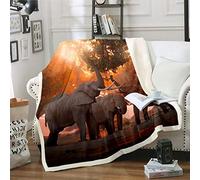 Tbrand Elephant Fleece 3d Wild Animals Pattern Plush Throw Blanket For Sofa, Couch, Bed - Sherpa Blanket, Nature Theme, Warm & Fuzzy - Room Decor - Double - 60"X79"