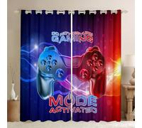 Tbrand Gaming Curtains Galaxy Nebula Blue Red Gradient Curtains for Bedroom Living Room Kids Boys Video Game Gamepad Windows Drapes Novelty Game Controller Room Decoration,W46*L54