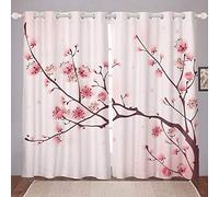 Tbrand Girls Cherry Blossoms Curtains Sakura Flowers Branch Window Drapes for Teens Kids Women Pale Pink Floral Print Window Treatments Japanese Spring Window Curtain Room Decor W46*L54