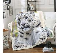 Tbrand Leopard Sherpa Fleece Throw Blanket - Wild Cheetah Animal Theme Plush for Sofa Couch Bed Room Decor - White Black Nature Warm Fuzzy Double 60"x79"